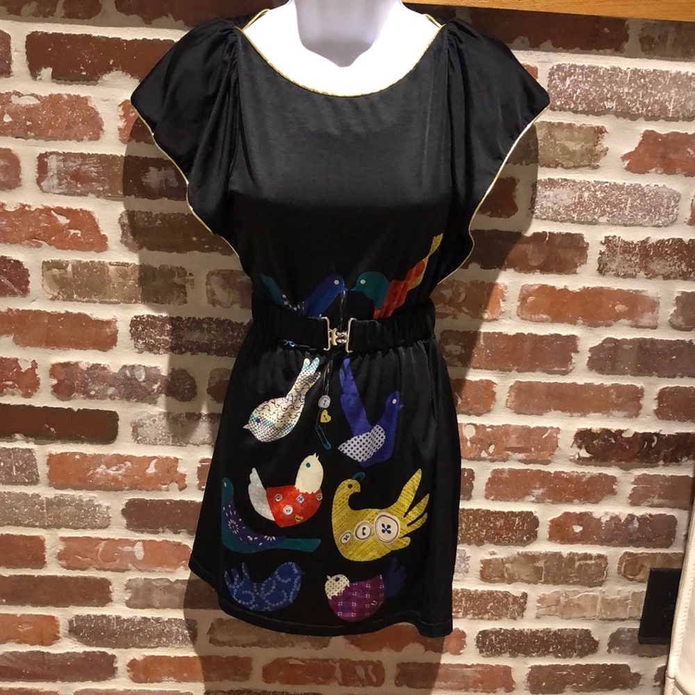 Vintage style black gold trim dress size small